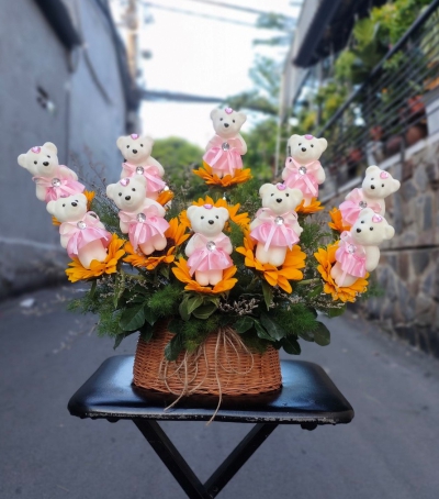 Giỏ Hoa Hướng Dương - Hoa Gấu Cute Chúc Mừng Tốt Nghiệp HTN-0001