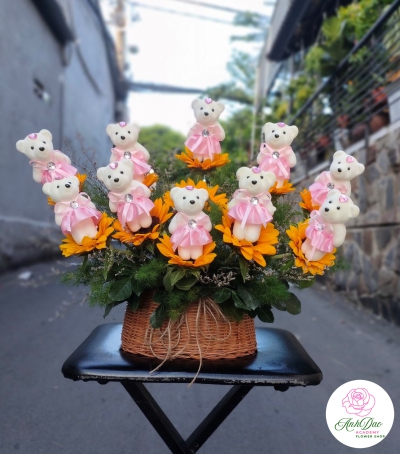 Giỏ Hoa Hướng Dương - Hoa Gấu Cute Chúc Mừng Tốt Nghiệp HTN-0001