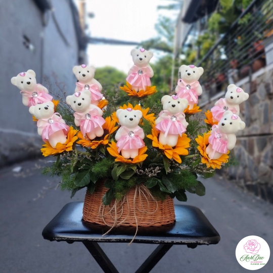 Giỏ Hoa Hướng Dương - Hoa Gấu Cute Chúc Mừng Tốt Nghiệp HTN-0001